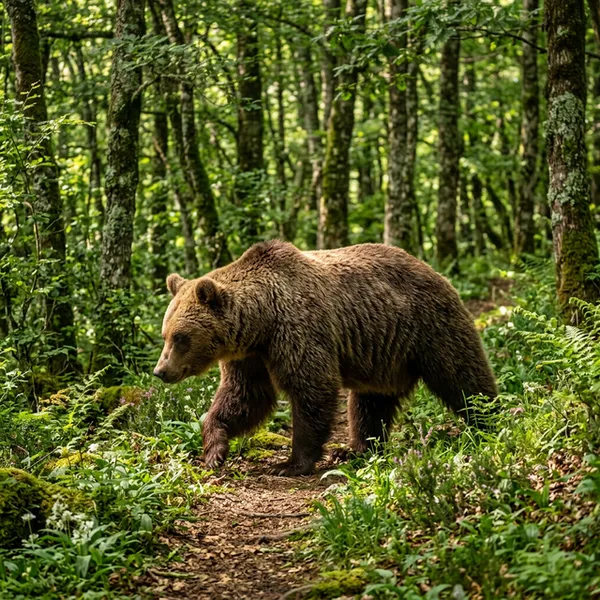 Oso pardo cantábrico en bosque de Asturias